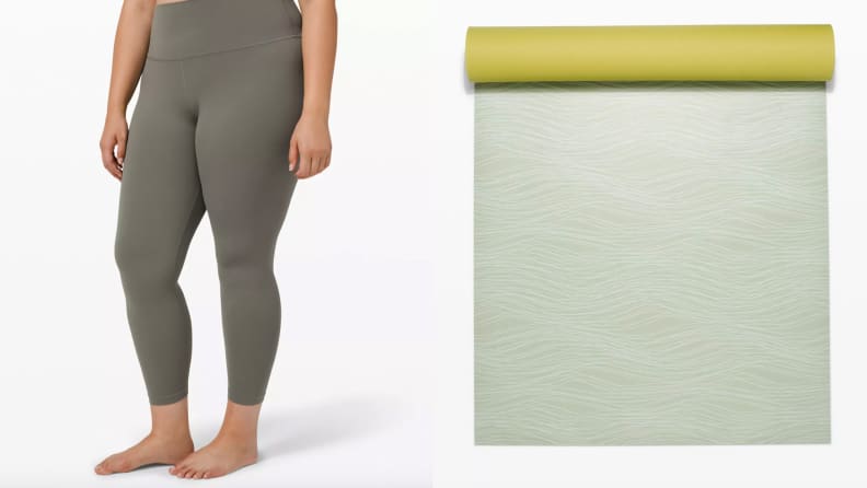 A woman in Lululemon Align Leggings and a Lululemon Reversible Mat, among the best 30th birthday gift ideas.
