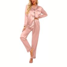 Product image of Ekouaer Women's Classic Button Down Long Satin Silk Pajama Set