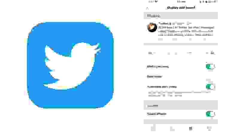 twitter icon and screenshot of settings