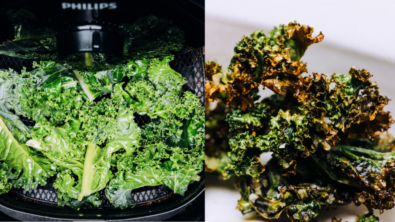 Kale chips after being air fried.
