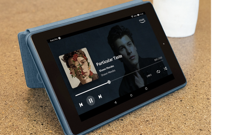 A tablet playing music