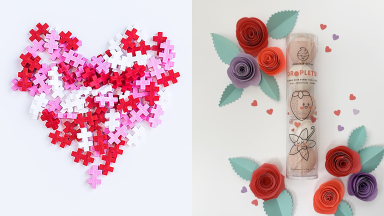 Valentine's gifts for kids, including a puzzle and plush desserts