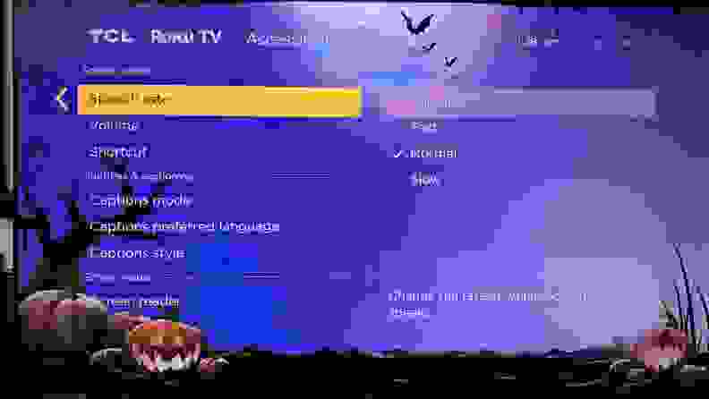 A screenshot of Roku's screen reader menu with the speech rate option highlighted