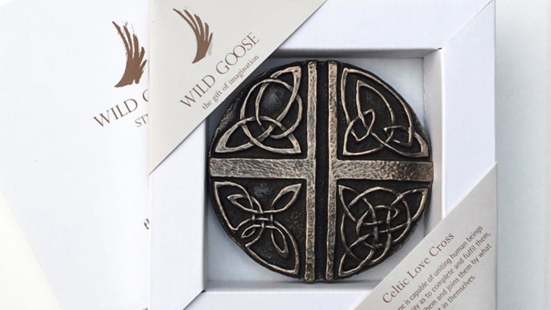 Bronze wall hanging with cross and Celtic knots