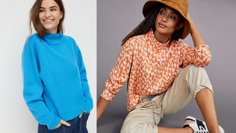 This faux turtleneck comes in both solid colors and fun patterns.
