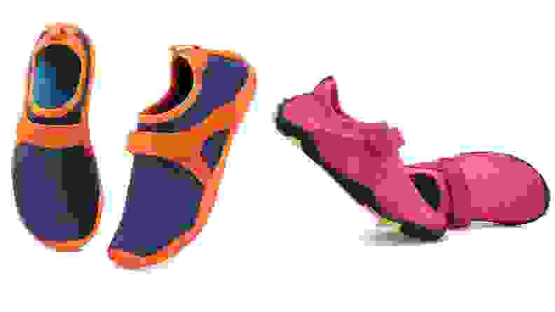 Two pairs of breathable water shoes in orange and pink