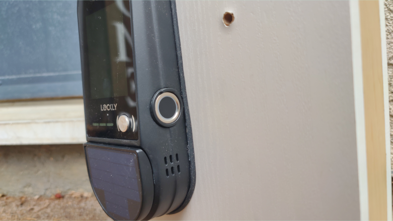 A side view of the Lockly Vision Elite smart lock.