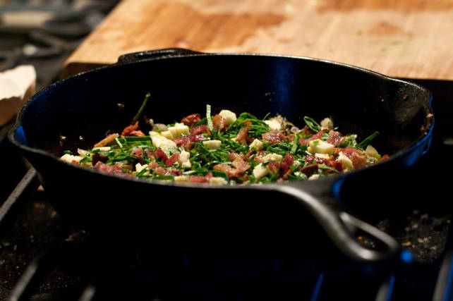 Cast iron pan with food