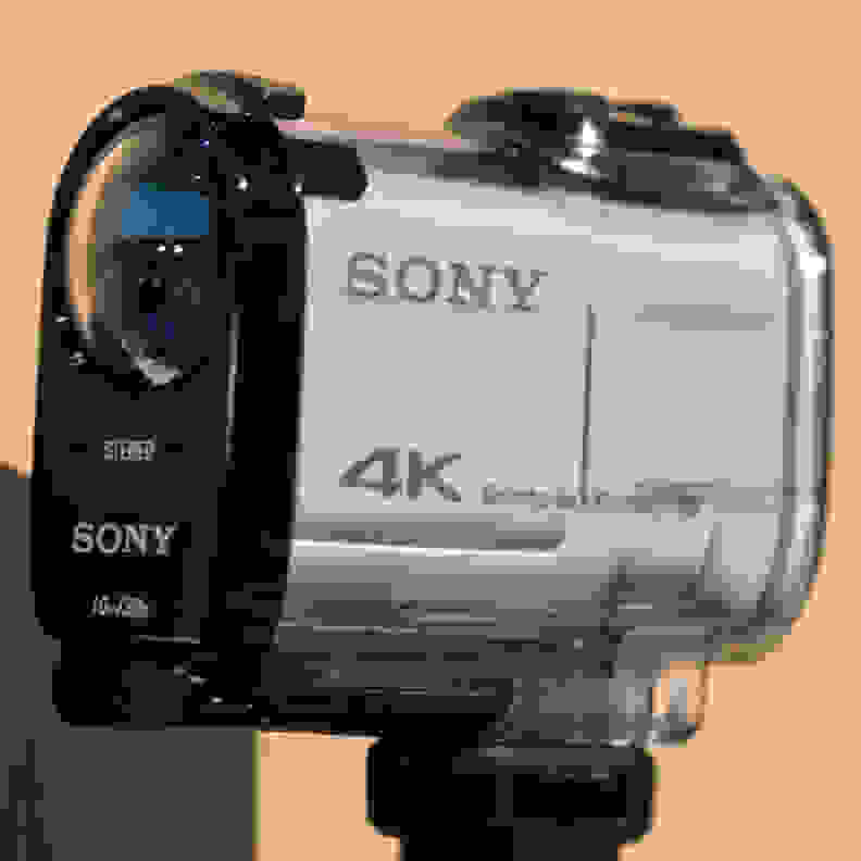 A photograph of the Sony Action Cam FDR-X1000V's additional waterproof casing.
