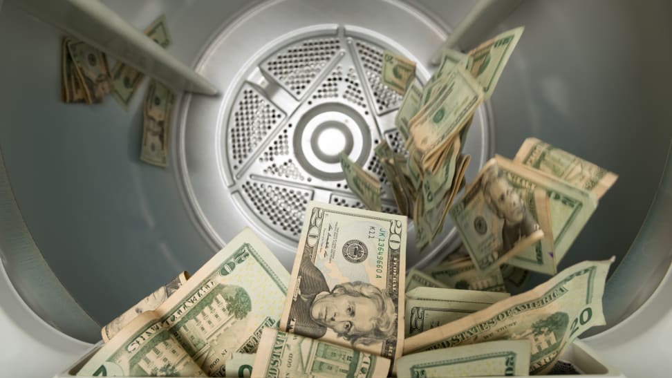 Dollar bills in a laundry machine