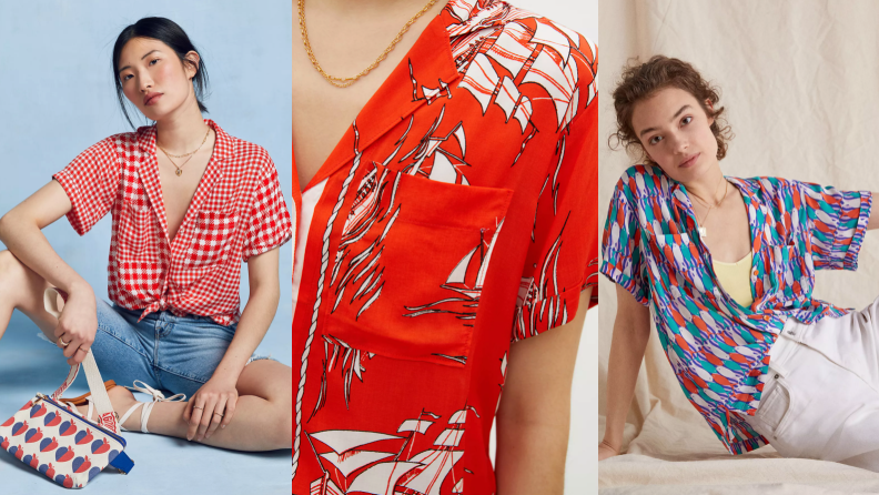 woman wearing button-down red blouse