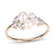Product image of Cultured Pearl & White Lab-Created Sapphire Ring 10K Yellow Gold