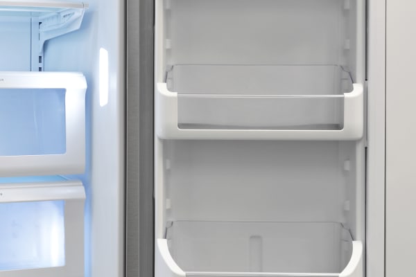 The Frigidaire Professional FPBC2277RF's right-hand door houses large, adjustable, gallon-deep shelves.