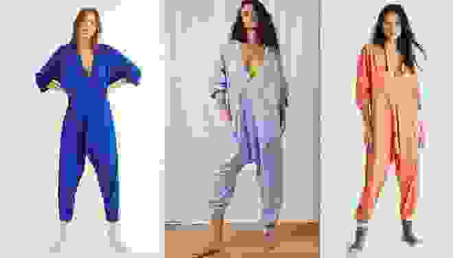 women wearing onesies in assorted colors