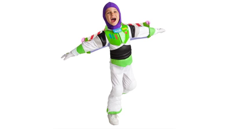 A child in a Buzz Lightyear costume.