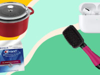 A Dutch oven, teeth whitening kit, headphones, and a hair brush.