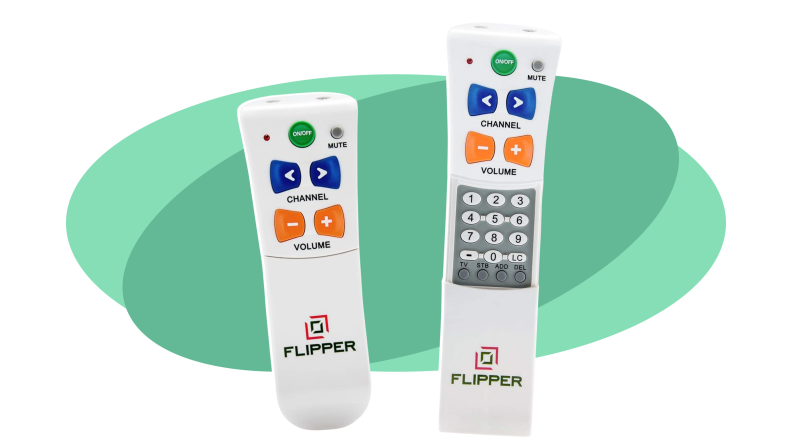 two flipper tv remotes on a colorful background