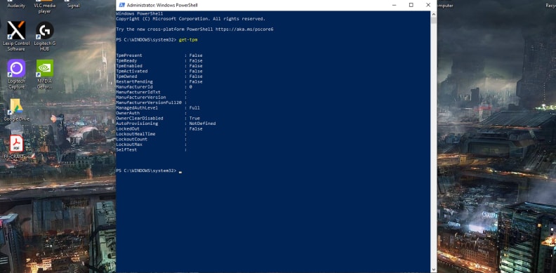 Screenshot of the PowerShell command window on Windows 10