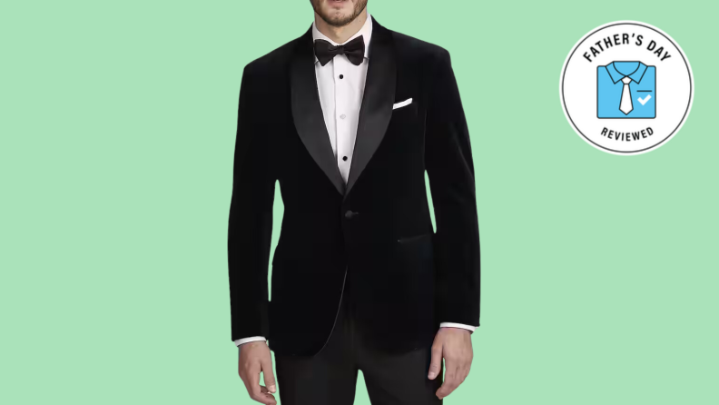 black velvet dress jacket on lime green background