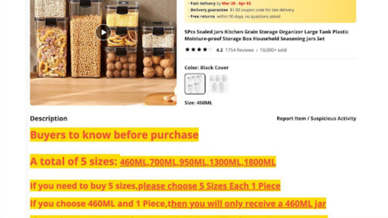 Product page for storage jars