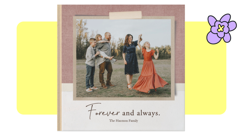 A family is depicted on the cover of the Everyday Neutrals Photo Book by Shutterfly.