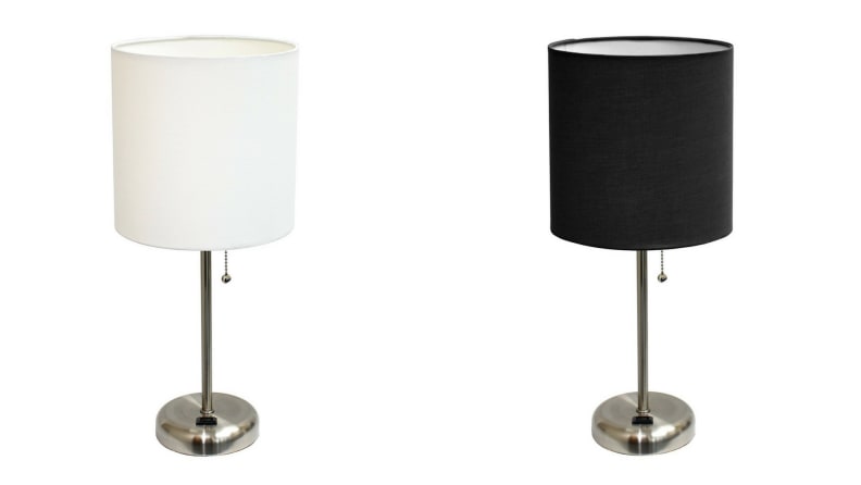 Limelights Brushed Steel Lamp with Charging Outlet and Fabric Shade