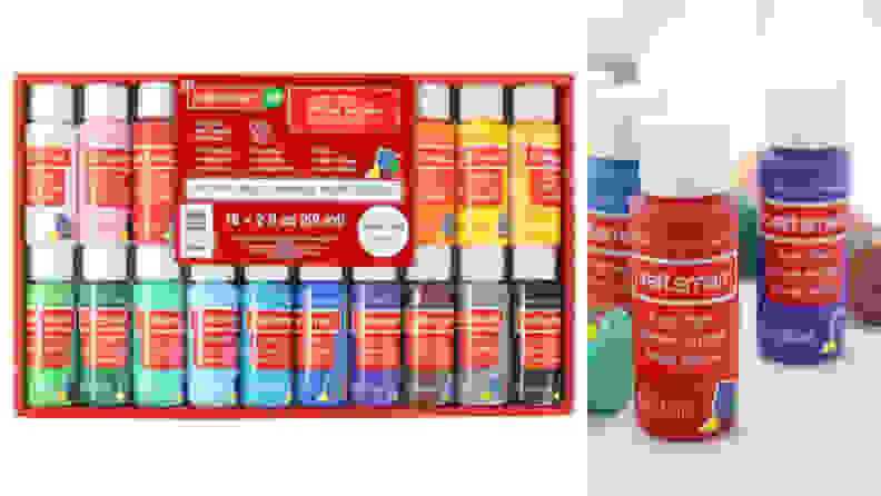 This acrylic paint set includes 16 assorted colors.