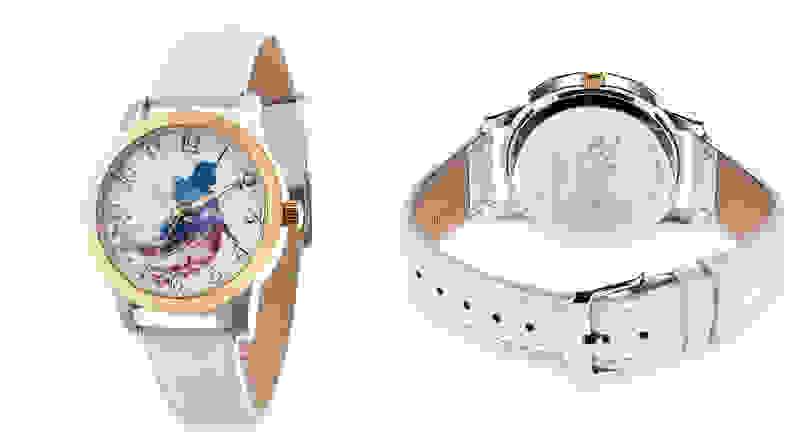 White watch with image on Anna from Frozen on it.