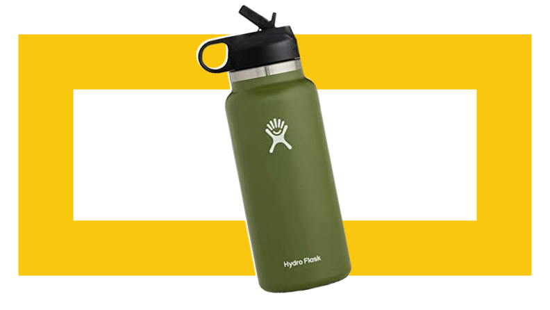 A green Hydroflask water bottle