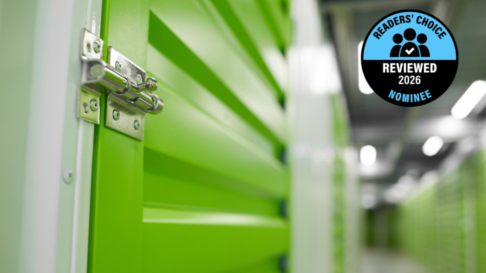 Reviewed's Readers' Choice Award nominee badge on top of an image of a green storage locker