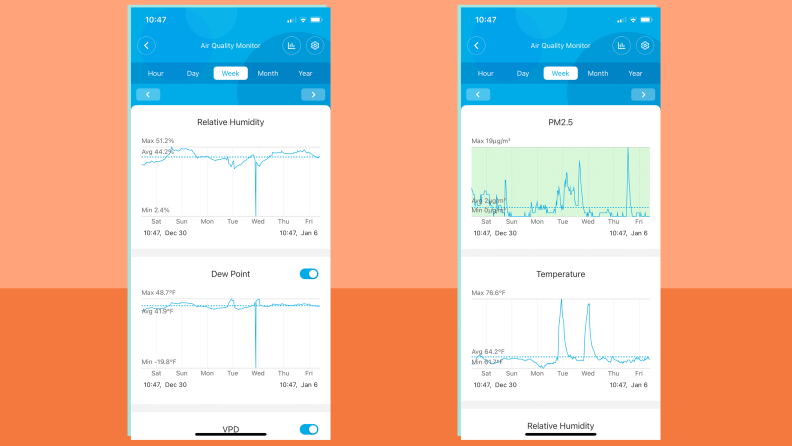 Two screenshots showing off the Govee app and the air quality indicators.
