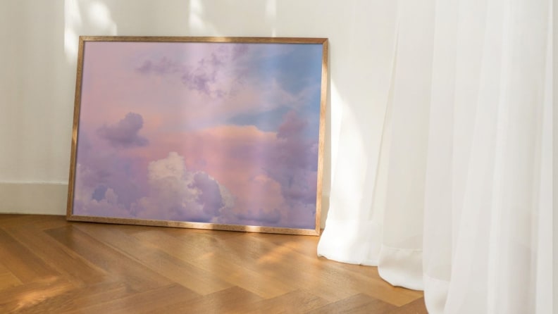 Framed Printable Concept print of purple clouds, on ground by curtains