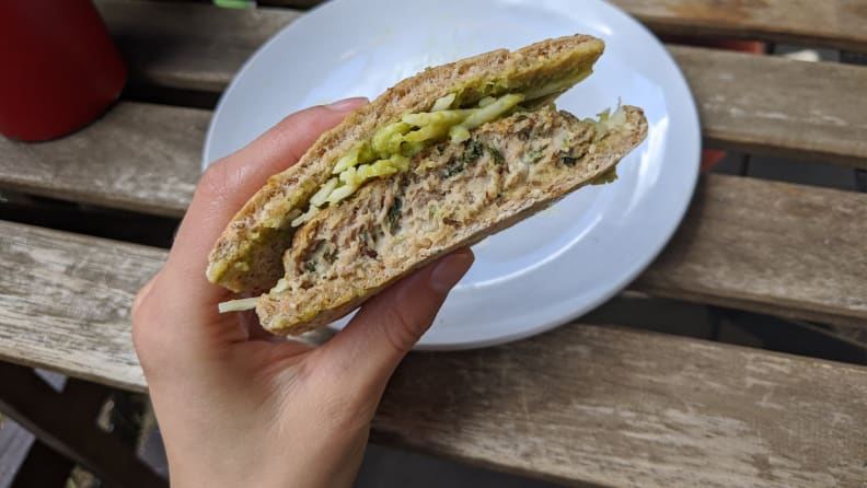 Half a turkey burger sandwich from Hungryroot