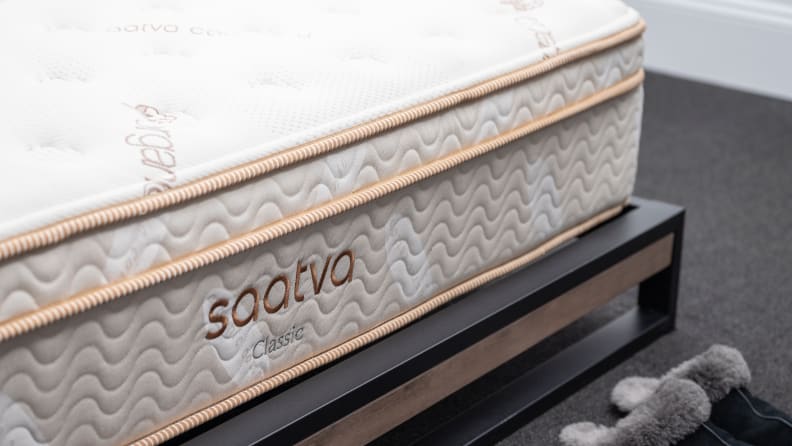 the saatva mattress on a bed frame