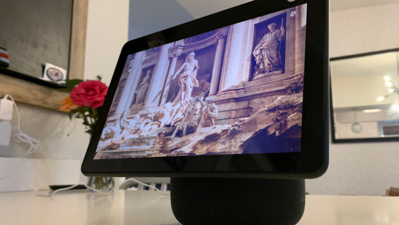 Amazon's Echo Show 10 displays the time.