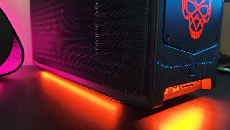 An orange glow coming from the side of a desktop PC.