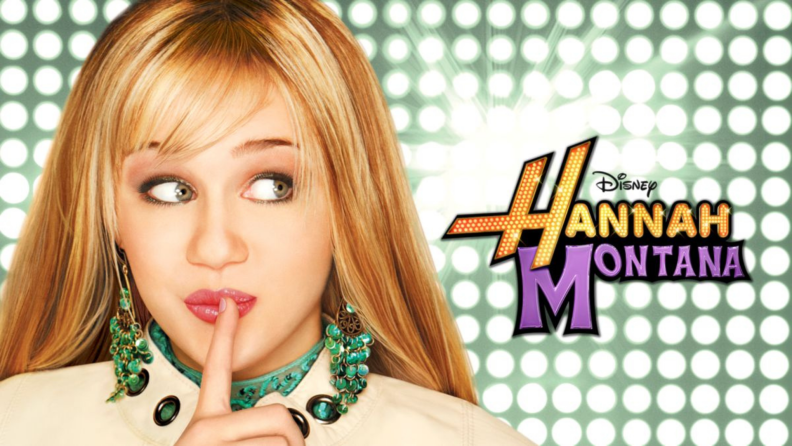 Miley Cyrus as Hannah Montana on Disney Channel.