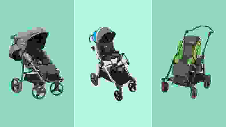 Side-by-side images of the Special Tomato EIO Pushchair, the Zippie Voyage, and the Thomashilfen Easys Advantage Stroller.