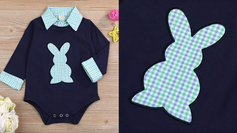 Navy and plaid children's onesie with collar.