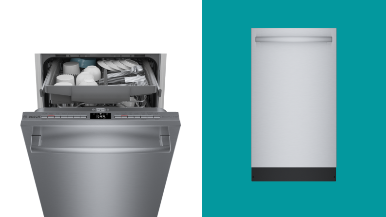 two visuals of Bosch's ADA compliant dishwashers, one open and one closed