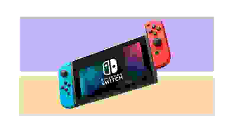 blue and red nintendo switch gaming system