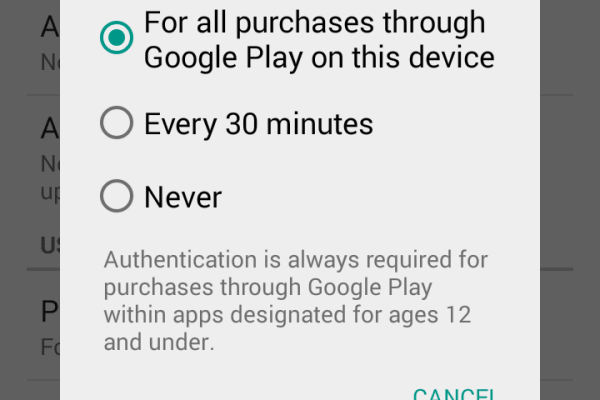Google Play Store app purchasing authentication