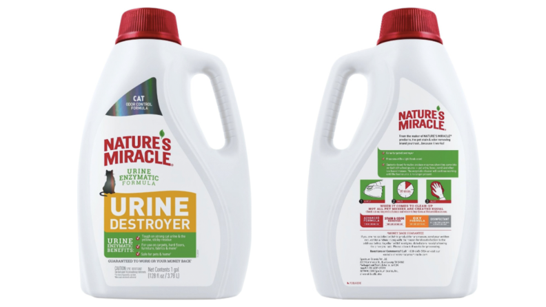 Front and back of Urine Destroyer bottle