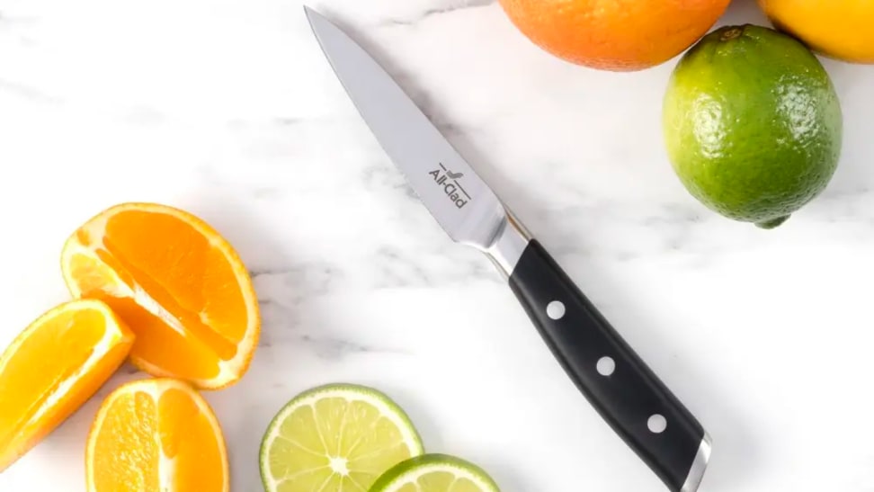 Paring knife on a marble cutting board