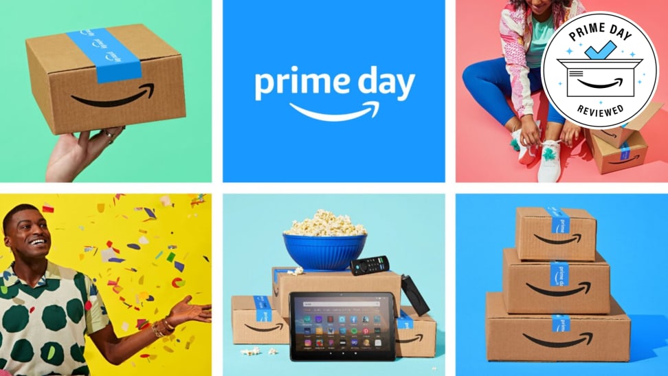 A colorful collage with a Prime Day badge in the corner.
