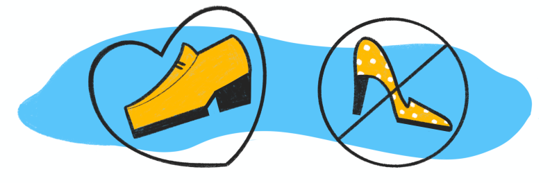 Illustration of a shoe with a heart and a shoe with a "no" sign.