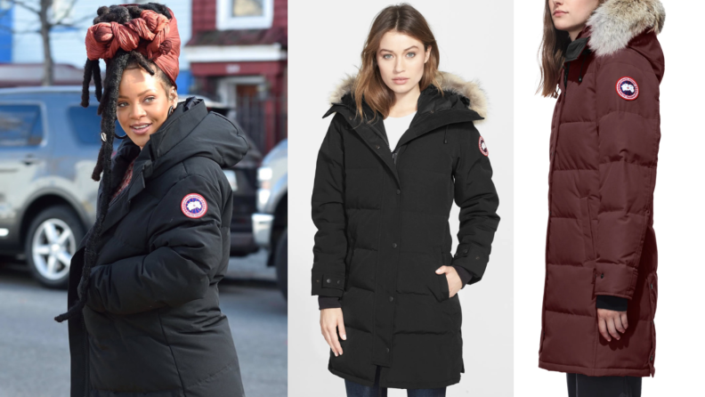 Superstar singer Rihanna sports a Canada Goose down parka while out and about in the cold.