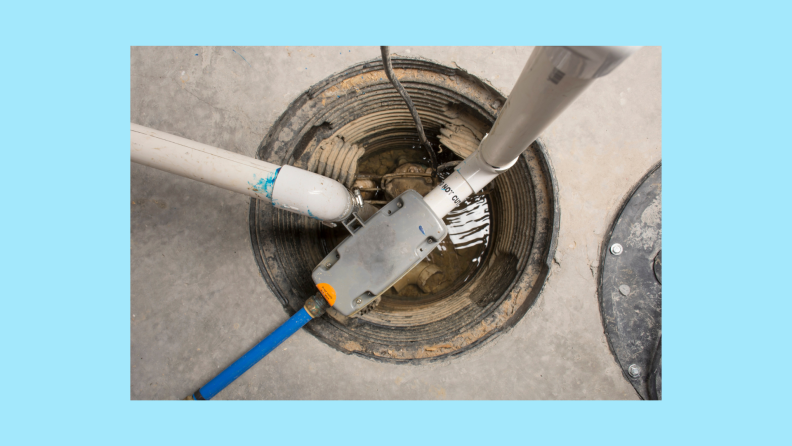 An overhead shot of a basement sump pump.