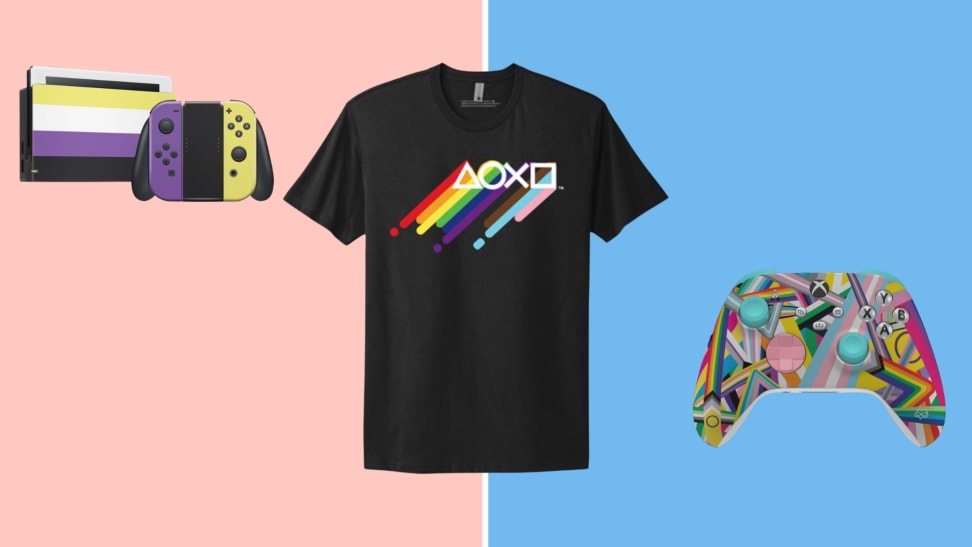 A collage showing a bunch of pride merchandise for gamers.