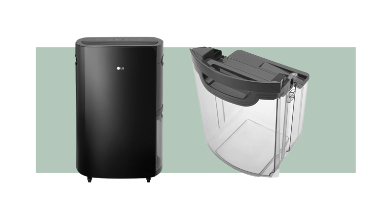 Black LG PuriCare 2019 50-Pint Black Energy Star Dehumidifier with water reservoir.